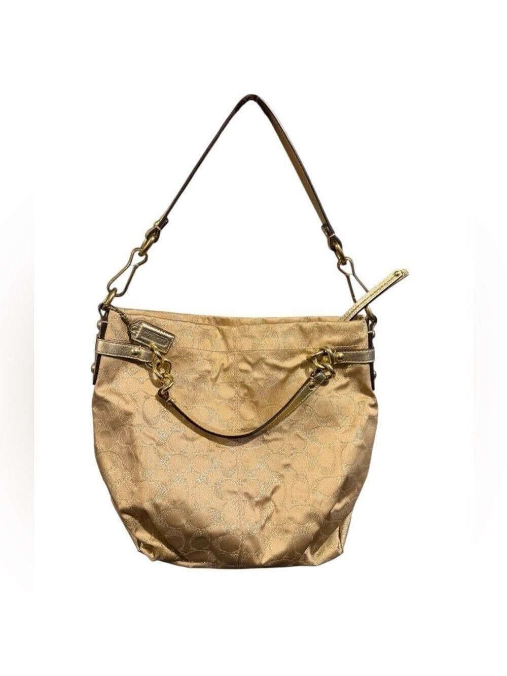 Coach Signature Brooke Hobo Bag Metallic Gold Sateen Gold Hardware Hang Tag